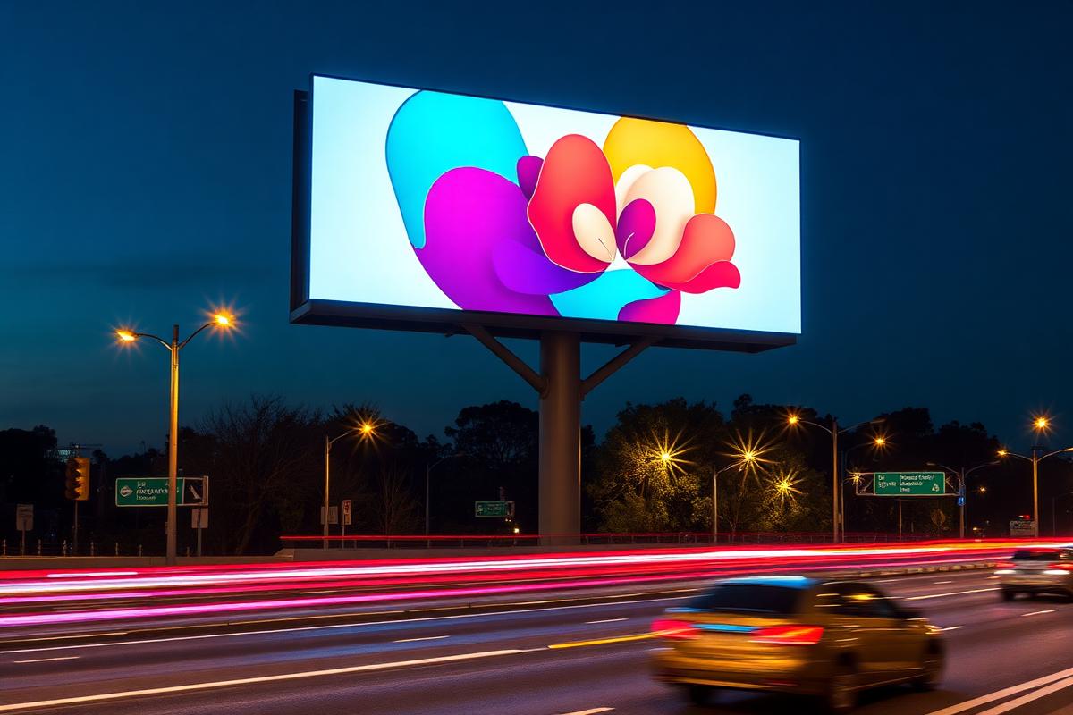 Large digital LED billboard above a busy Australian road at night.